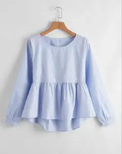 SHEIN 水色ストライプ長袖ブラウス
