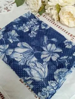 88x230 ネイビー 白の花柄 白ドット ジョーゼット 透け感あり 生地