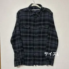 GEORGE ブラック✖︎濃青系チェック ネルシャツ サイズL US古着