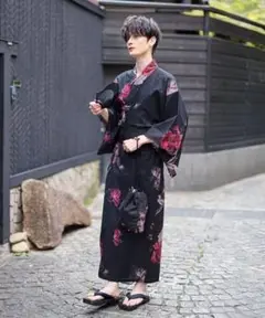ASTRONOMY-アストロノミー／黒地花柄浴衣セット