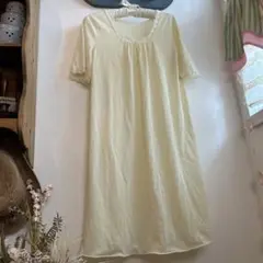 USA vintage レモンイエロー色　花レースネグリジェ　古着　ランジェリー