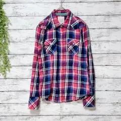 A814　LETTER　ネルシャツ　長袖　チェック　ピンク　Ｍ