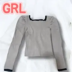 グレー スクエアネック パフスリーブ トップス M