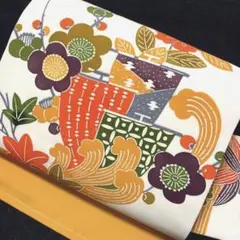 11-110 美品!高級 九寸名古屋帯 人気帯 全通 紅型
