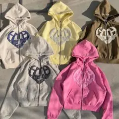 hth heart logo zip hoodie HTH オフ×ブルー