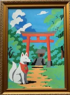 神社とキツネのイラスト
