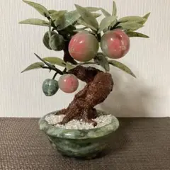中国美術　翡翠工芸品　桃の木盆栽玉石彫刻　縁起物　27cm✖️16cm 玉石 翡翠 アンティーク 桃の木 盆栽 中国工藝 中国土産 翡翠桃