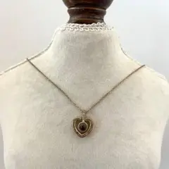 オープンハート時計モチーフネックレス ゴールド金具 ラインストーン LOVE