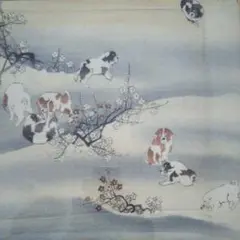 江戸縮緬 正絹 犬 額装 古布 骨董 着物 絵画