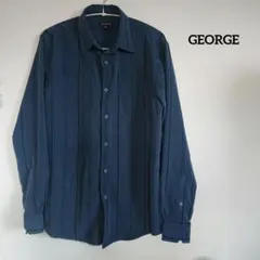 GEORGE ダークブルー ストライプシャツ 34-36