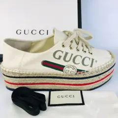 美品★GUCCI・レディース レザー エスパドリーユ 厚底シューズ(381/2)