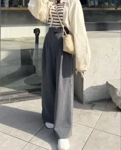 hinari ヘムフック 2way ワイドパンツ チャコールグレー XS