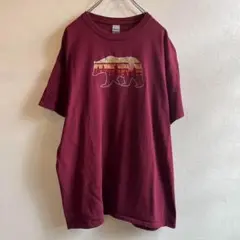 T-188 GILDAN バーガンディ bear 刺繍 Tシャツ XL