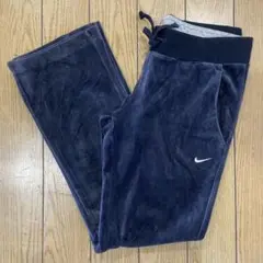 NIKE ベロアパンツ スウォッシュ 刺繍ロゴ 古着 ネイビー Mサイズ