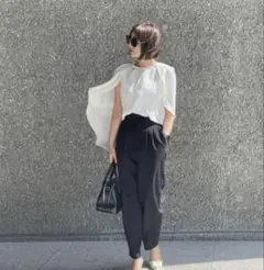 L'ECRIN トップス ケープ ブラウス ホワイト やや汚れあり 白