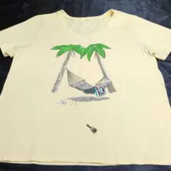 ハンモックとヤシの木プリントTシャツ Lサイズ　ユニセックス