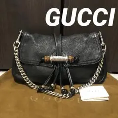 極美品 GUCCI グッチ チェーンショルダーバッグ バンブー ハンドバッグ 黒