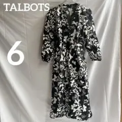 美品⭐️TALBOTS 蝶柄　ロングシャツワンピース サイズ6 白黒　Vネック羽織