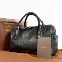 【極美品✨】ヒロフ Hロゴ ハンドバッグ シボ革 型押し レザー ダークネイビー