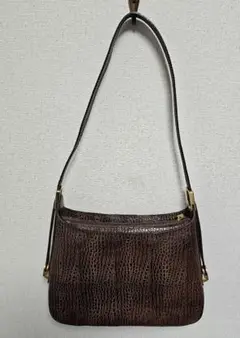 SALE☆彡　ブラウンレザーショルダーバッグ　クロコダイル