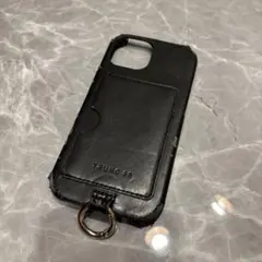 ブラックレザー iPhoneケース　iPhone15 フェイクレザー