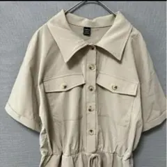 シーイン　サロペットショートパンツ(日本M相当)ベージュ半袖　オールインワン