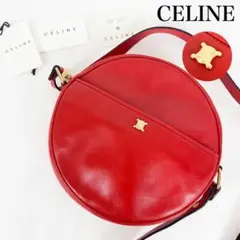 美品 希少◆セリーヌ ショルダーバッグ トリオンフ金具 ブラゾン レザー 赤