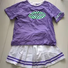 紫色Tシャツと白色スカートセットsize130