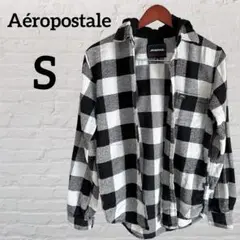 Aéropostale 【S】フード付き チェックシャツ パーカー 白黒 秋冬