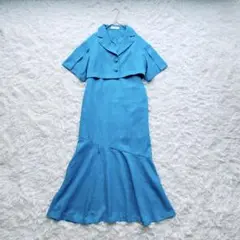 【美品】dazzlinショートコンビシャツ2ピースワンピース M ブルー