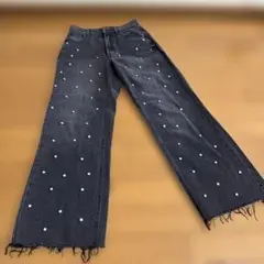 Re:EDIT ラインストーンワイドストレートコットンデニムパンツ　Sサイズ