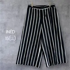 INÉD｜ストライプ ワイドパンツ クロップド丈 15(LL) a0762
