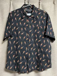 美品 LANVIN COLLECTION 黒 幾何学模様半袖シャツ Lサイズ