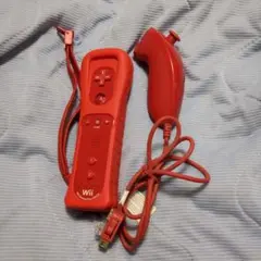 Wiiリモコン 赤 ヌンチャク付き