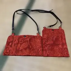 花柄オレンジ色バッグセット
