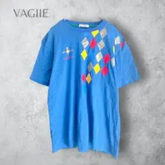 【VAGIIE】　プリントTシャツ　コットン混　半袖カットソー　ブルー　メンズ