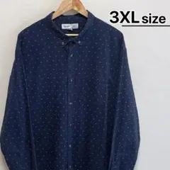 OLD NAVY　カジュアルシャツ　3XL　長袖　ネイビー　総柄　イエロー刺繍