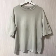 【美品】ユニクロ エアリズムコットンオーバーサイズTシャツ 5分袖 ベージュ