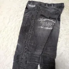 Norton 刺繍 3D 刺繍 ブラック デニム ストレッチ L 立体 黒