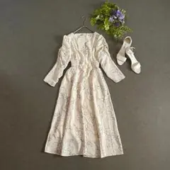 新品タグ付き　ルレーヴヴァニレ　ロングワンピース　花柄　ウエストギャザー　白　M