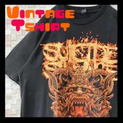 アメリカUSA古着バンドtシャツスーサイドサイレンスM黒スカルハーレーメタリカ風