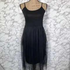 チュール付キャミロングワンピース 黒