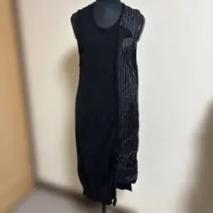 Ｙs 黒 ノースリーブ ロングニットワンピース ストライプデザイン　2 ⑧