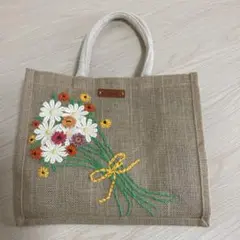 花束刺繍の無印良品ジュートバック