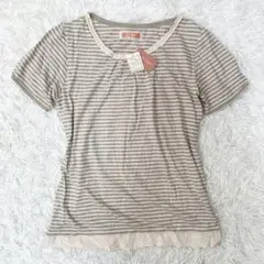 森ガール　フェアリーグランジ　ナチュラルレースカットソー　Tシャツ　ボーダー
