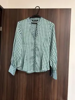 ZARA 緑系 幾何学模様 長袖シャツ イタリア製
