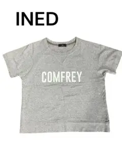 INED COMFREYプリント 半袖Tシャツ 丈短め グレー