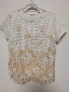 ★Xplus label★フラワーモチーフ 半袖トップス M