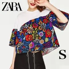 花柄ボックスフリルソフトコットンTシャツ Sサイズ ZARA
