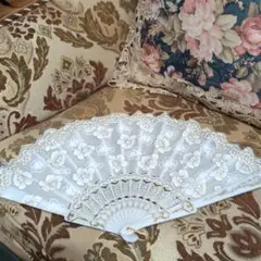 花柄刺繍 ホワイト 扇子